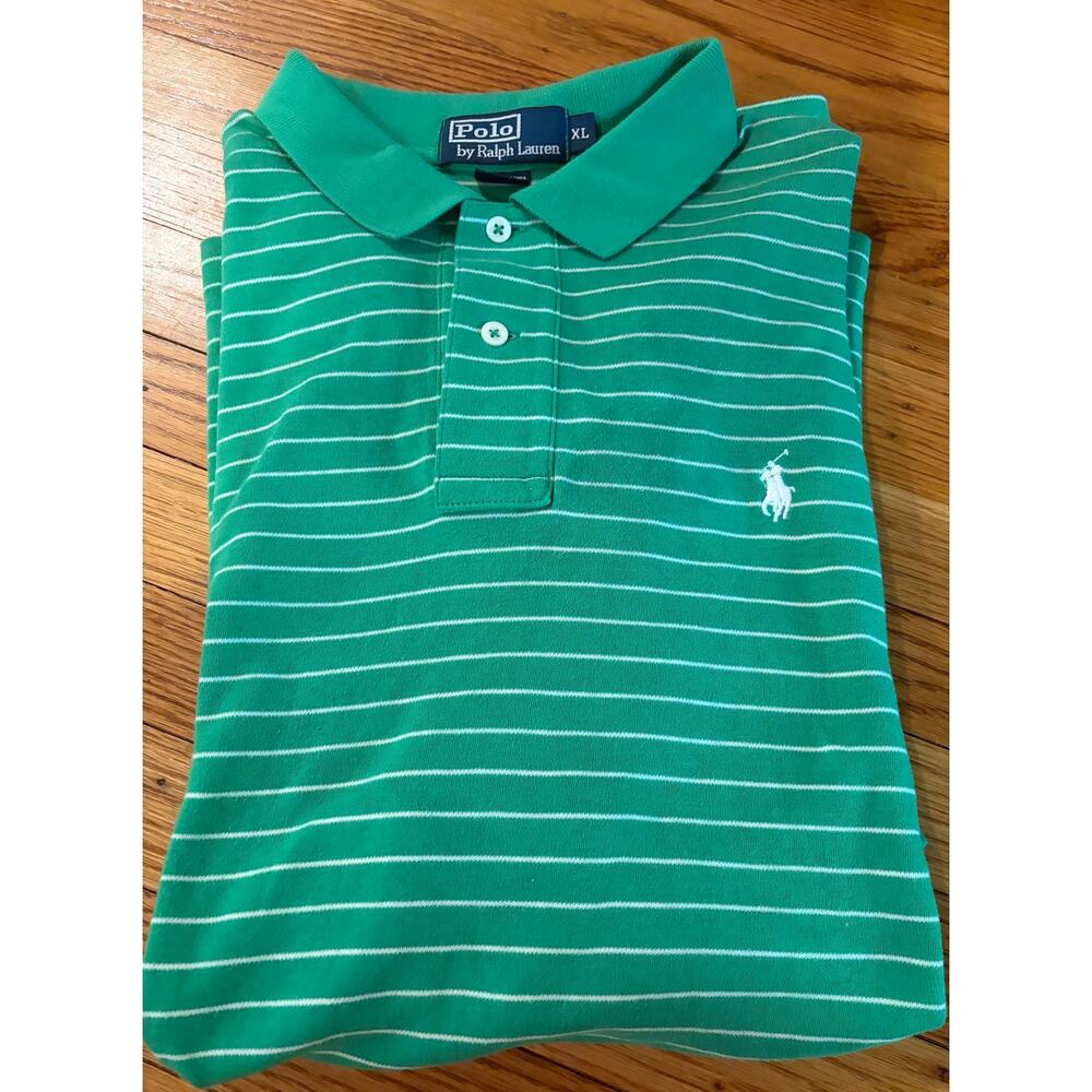 Polo Ralph Lauren Men’s XL Green White Striped Polo Shirt Classic Fit Pony Logo